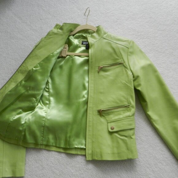 Leather jacket, by Rivet, lime green, size S - Picture 2 of 11